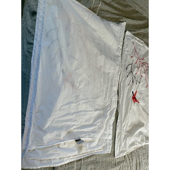 Pair of king Superior Embroidered Bird & Branches White Cotton Pillowcases boho - Picture 5 of 11